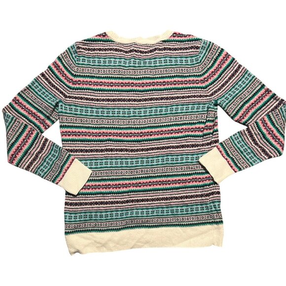 Talbots Medium Petite Striped Fair Isle Wool Blend Sweater Cozy Winter Knit - Picture 7 of 7